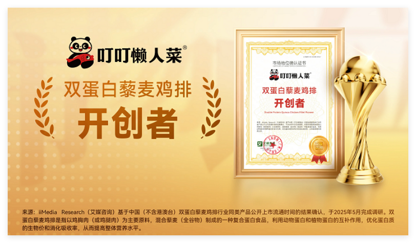 叮叮懒人菜获艾媒咨询“双蛋白藜麦鸡排开创者”市场地位确认